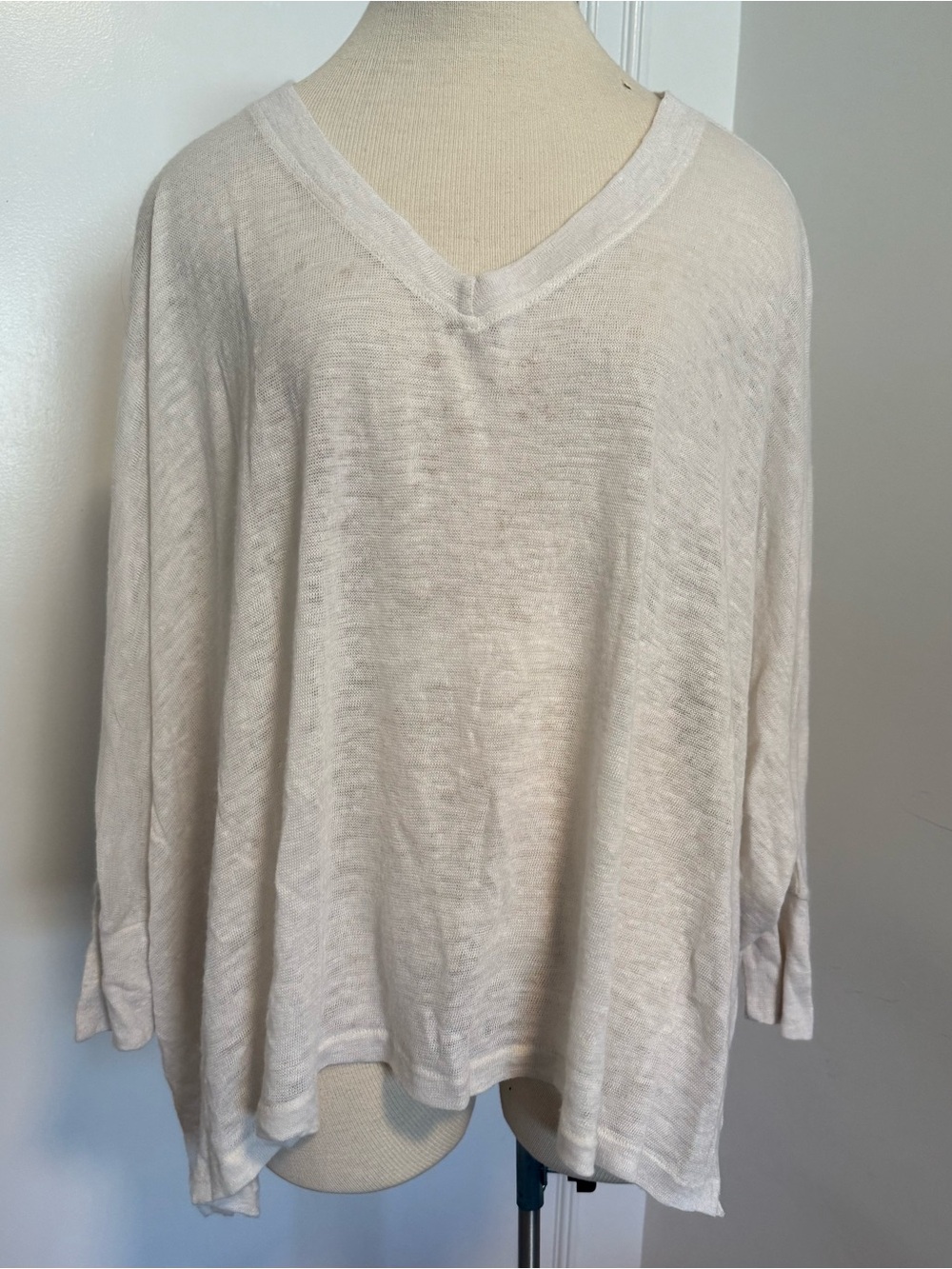 Alexis Oatmeal Linen Blend V-Neck Oversized Top-XS/S